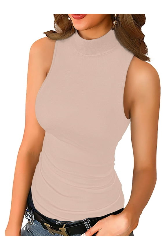 Womens Tank Top Summer Sleeveless Shirts Sexy High Neck Casual Basic Ribbed Fitted