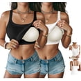 thumbnail image 1 of Anygrew 2 Pack Womens Tank Tops with Built in Shelf Bra Basic Stretchy Padded Camisole Casual Layering Tanks Undershirt Black-White-Gray-Coffee, 1 of 5