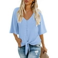 thumbnail image 1 of Anygrew Womens Tops Summer Blouses V Neck Batwing Sleeve Tops Tie Knot Chiffon Button Down Casual Blouse, 1 of 7