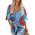thumbnail image 1 of Anygrew Womens Tops Summer Blouses V Neck Batwing Sleeve Tops Tie Knot Chiffon Button Down Casual Blouse, 1 of 7