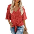 thumbnail image 1 of Anygrew Womens Tops Summer Blouses V Neck Batwing Sleeve Tops Tie Knot Chiffon Button Down Casual Blouse, 1 of 7