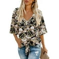 thumbnail image 1 of Anygrew Womens Tops Summer Blouses V Neck Batwing Sleeve Tops Tie Knot Chiffon Button Down Casual Blouse, 1 of 6