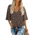 thumbnail image 1 of Anygrew Womens Tops Summer Blouses V Neck Batwing Sleeve Tops Tie Knot Chiffon Button Down Casual Blouse, 1 of 8