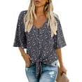 thumbnail image 1 of Anygrew Womens Tops Summer Blouses V Neck Batwing Sleeve Tops Tie Knot Chiffon Button Down Casual Blouse, 1 of 6