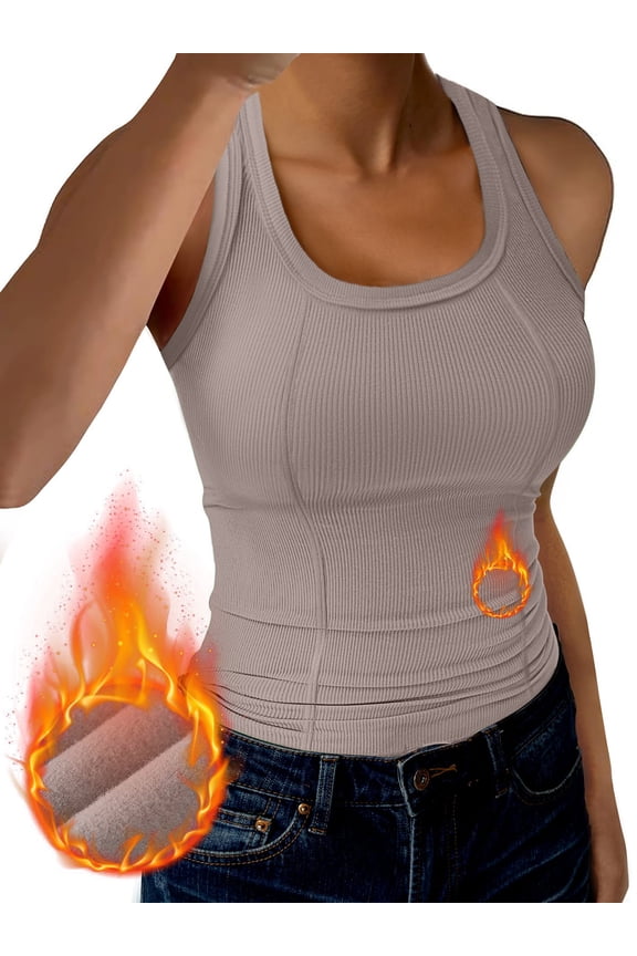 Womens Warm Top with Built in Shelf Basic Stretchy Padded Camisole Casual Layering Tanks Undershirt Thermal Tank Tops Black-Army Green--Dark Grey-Brown