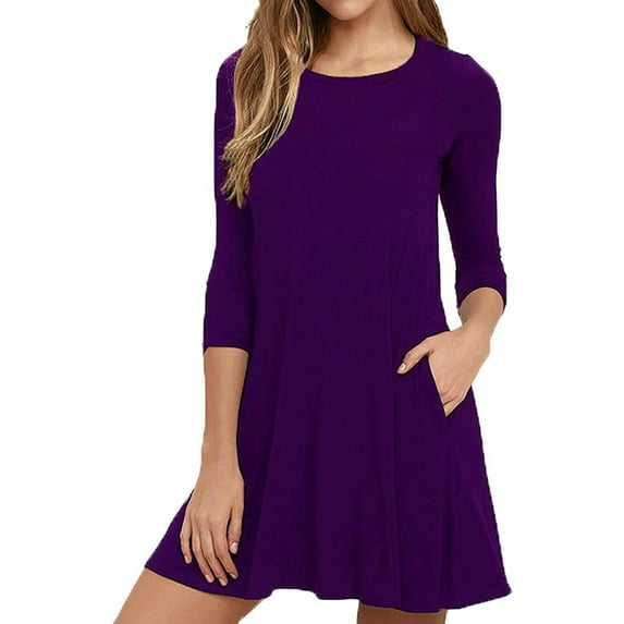 Anyjoin Women Casual 3/4 Sleeve Dresses A-line Mini Dress with Pockets