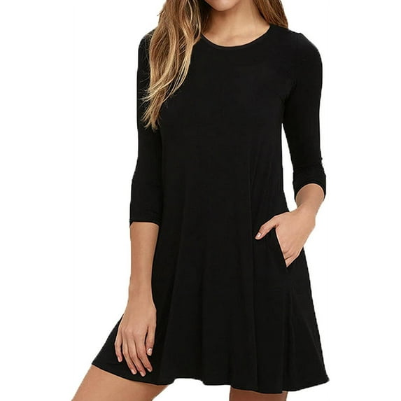 Anyjoin Women Casual 3/4 Sleeve Dresses A-line Mini Dress with Pockets