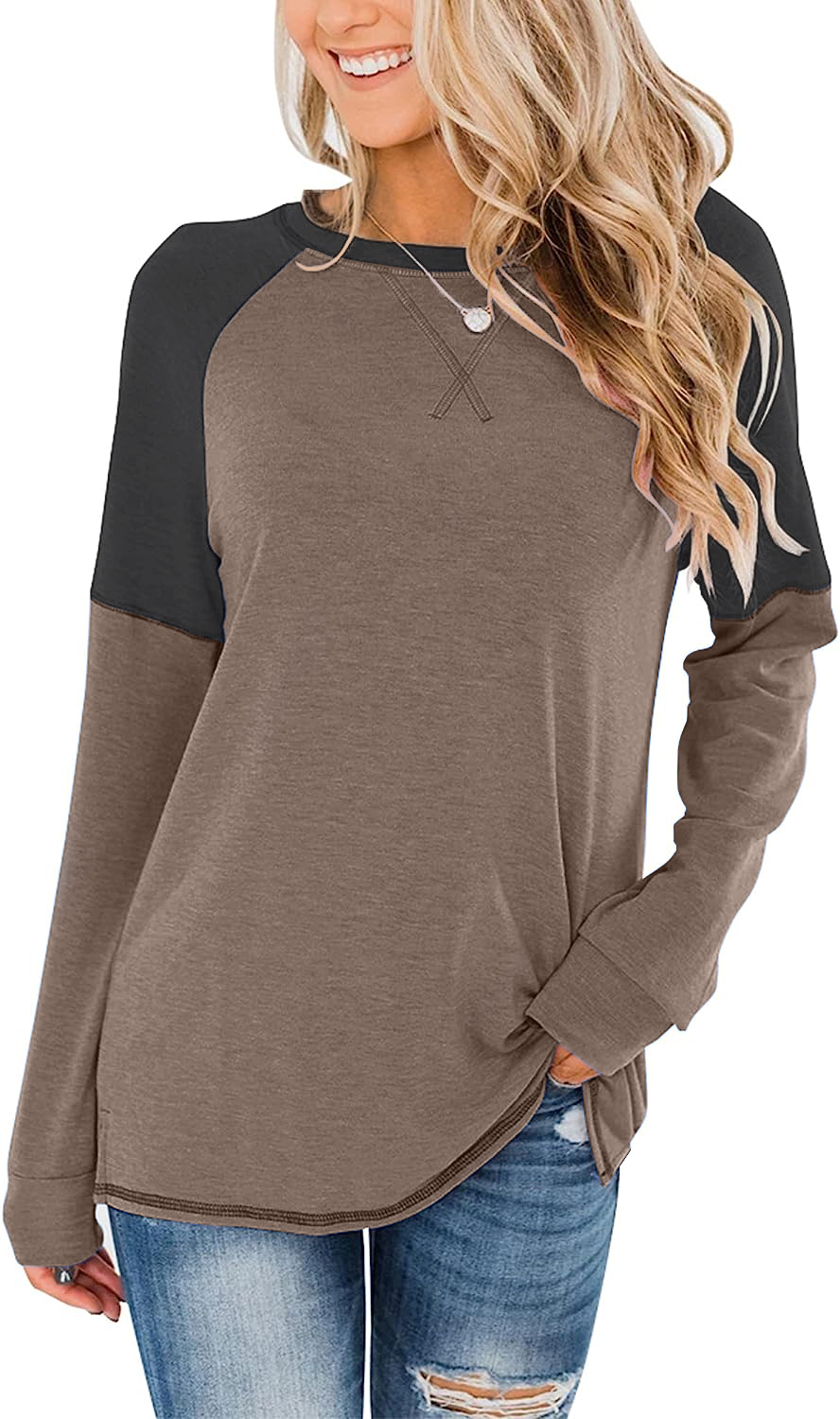 Women Round Neck Long Sleeves Color Block Tunic Shirt - Walmart.com