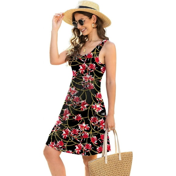 Anyjoin Women's Casual Summer Tank Dress Sleeveless Pleated Sun Dresses with Pockets