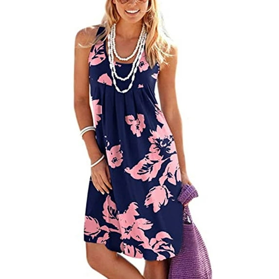 Anyjoin Women's Casual Summer Tank Dress Sleeveless Pleated Sun Dresses with Pockets