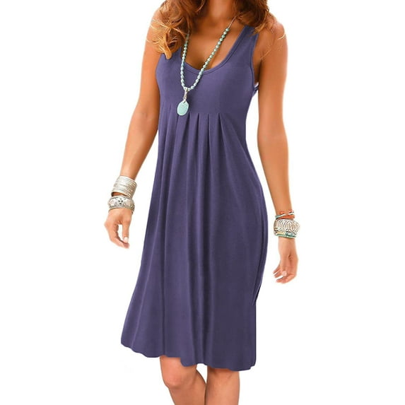 Anyjoin Women's Casual Summer Tank Dress Sleeveless Pleated Sun Dresses with Pockets
