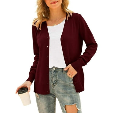 Anyjoin Women's Long Sleeve Button Down Sweater Classic V-Neck Knit Cardigan