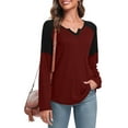 thumbnail image 1 of Anyjoin Women's Long Sleeve Tunic Tops V Neck Color Block Tops Loose Casual Blouse, 1 of 6