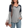 thumbnail image 1 of Anyjoin Women's Long Sleeve Tunic Tops V Neck Color Block Tops Loose Casual Blouse, 1 of 6