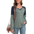 thumbnail image 1 of Anyjoin Women's Long Sleeve Tunic Tops V Neck Color Block Tops Loose Casual Blouse, 1 of 6