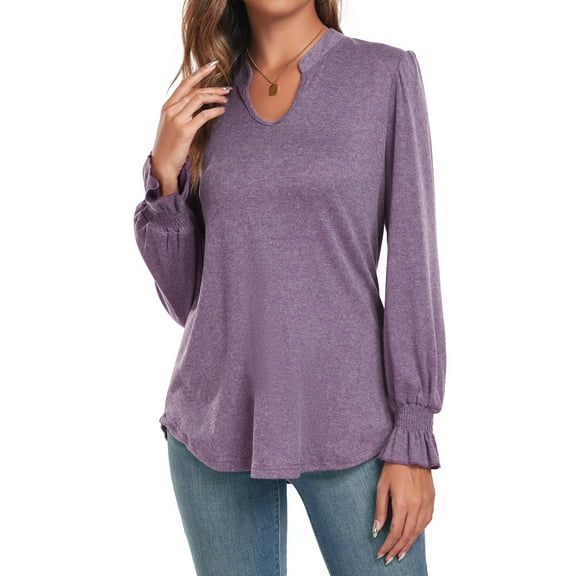 Anyjoin Women's Ruffle Puff Long Sleeve Tunic Tops Casual V-Neck Sweatshirts