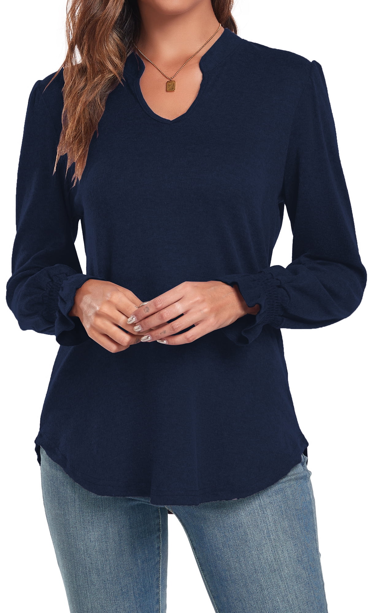 Anyjoin Women's Ruffle Puff Long Sleeve Tunic Tops Casual V-Neck Sweatshirts