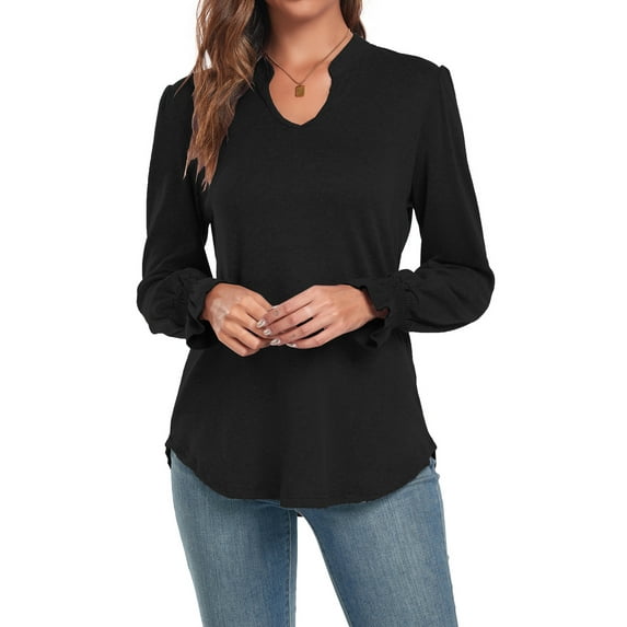 Anyjoin Women's Ruffle Puff Long Sleeve Tunic Tops Casual V-Neck Sweatshirts