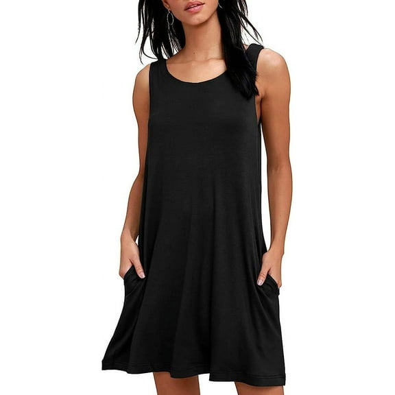 Anyjoin Women's Summer Dresses Beach Floral Tshirt Sundress Sleeveless Pockets Casual Tank Dress