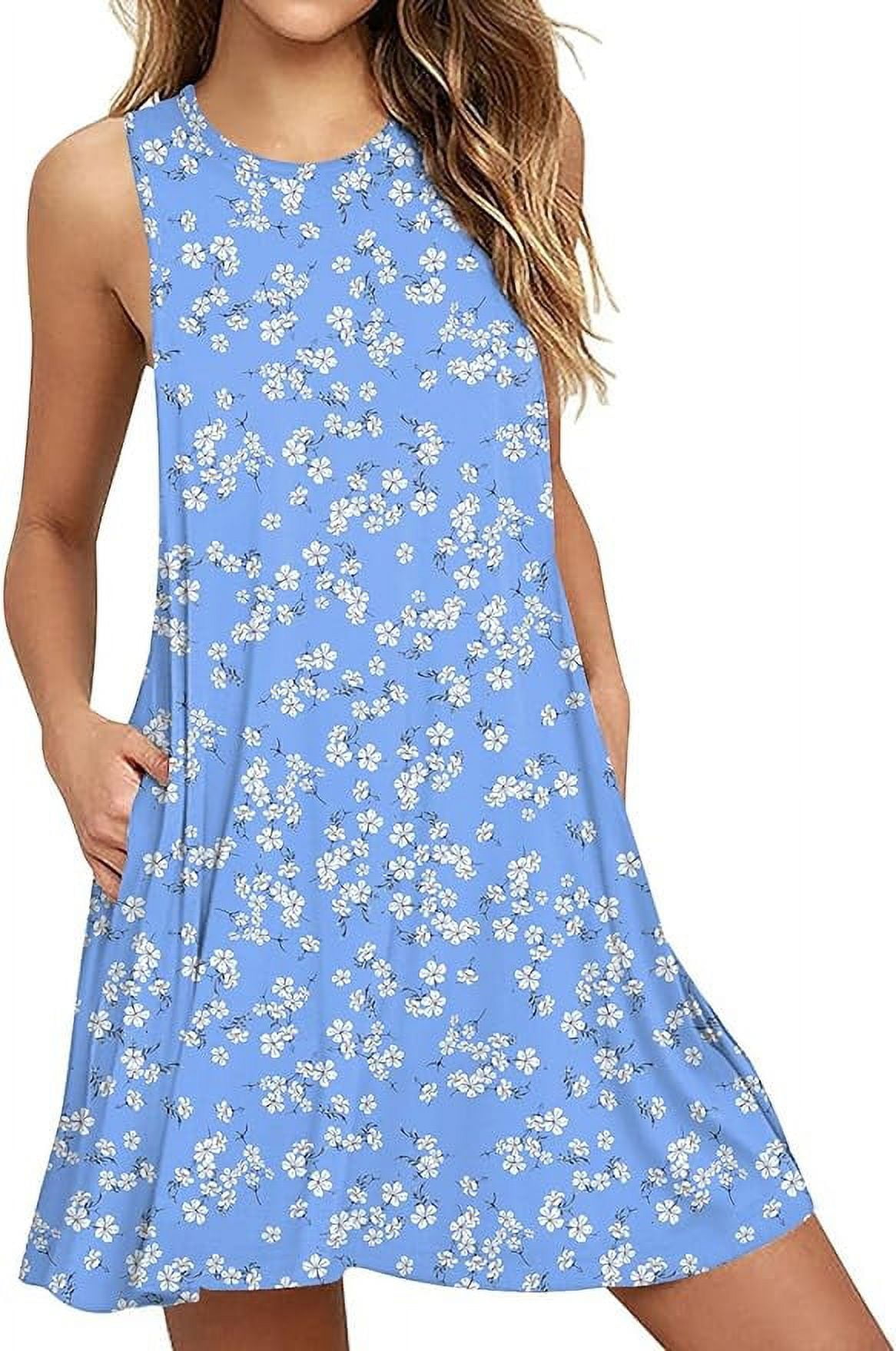 Anyjoin Women's Summer Dresses Beach Floral Tshirt Sundress Sleeveless ...