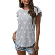 ANYJOIN Women's Summer Tunic Tops Ruffle Short Sleeve Casual Shirts