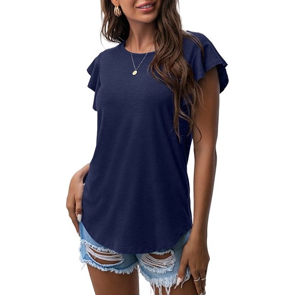 Anyjoin Women's Summer Tunic Tops Ruffle Short Sleeve Casual Shirts