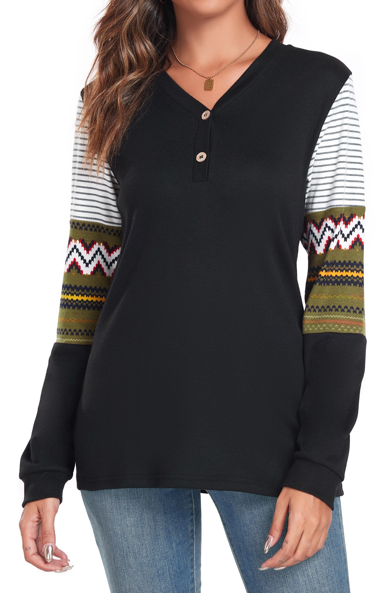 Chama V Neck Henley Shirts for Women Short Sleeve Pleated Tunic Tops ...