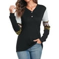 thumbnail image 1 of ANYJOIN Womens Button Up Long Sleeve Henley Tunic Tops V-Neck Casual Color Block Sweatshirt, 1 of 5