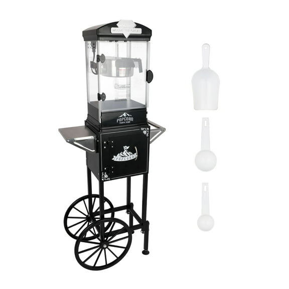 Anykoon 10 Oz Kettle Popcorn Machine with Cart ,Wheels, Popcorn Maker includes Measuring 3 plastic spoon Home Theater and Party etc., Black