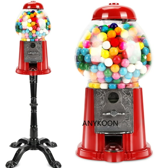 Anykoon 15 Inch Commercial Large Gumball Machine With Stand Key-Operated Uncharged Candy Dispenser Bubble Gum Machine Coin Operated Metal Candy Machine Halloween Christmas Fun Party Gift,Red