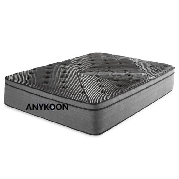 Anykoon 15" Pure Ice Eurotop Ultra Plush King Mattress, Foam+Spring, Black