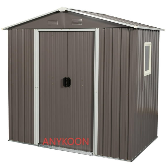 Anykoon 6 x 5 ft Outdoor Metal Storage Shed Integrated window and Vents,Sliding Doors and Padlock, Gray