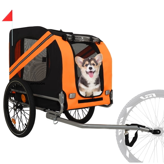 Anykoon 66LB Capacity Large Folding Bike Trailer for Dogs, Durable Steel Frame for Cycling, Jogging, Camping & Outdoor Adventures, All-Terrain Pet Carrier,Black-Orange