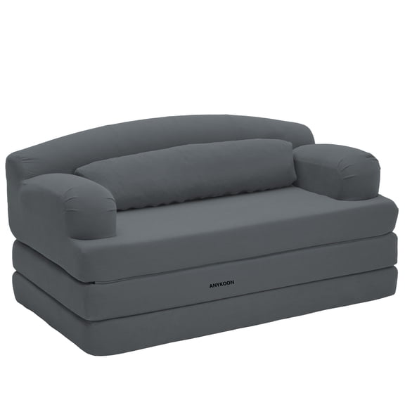 Anykoon Dark Gray Micro Corduroy Foldable Loveseat Sleeper Sofa, High-Density Foam Convertible Couch Bed for Small Spaces