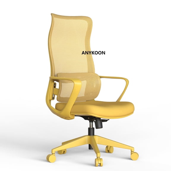 Anykoon Ergonomic Yellow Mesh Office Chair, 350LBS Capacity High Back Computer Chair with Adjustable Lumbar Support, Rocking Function & Fireproof Foam Seat Cushion