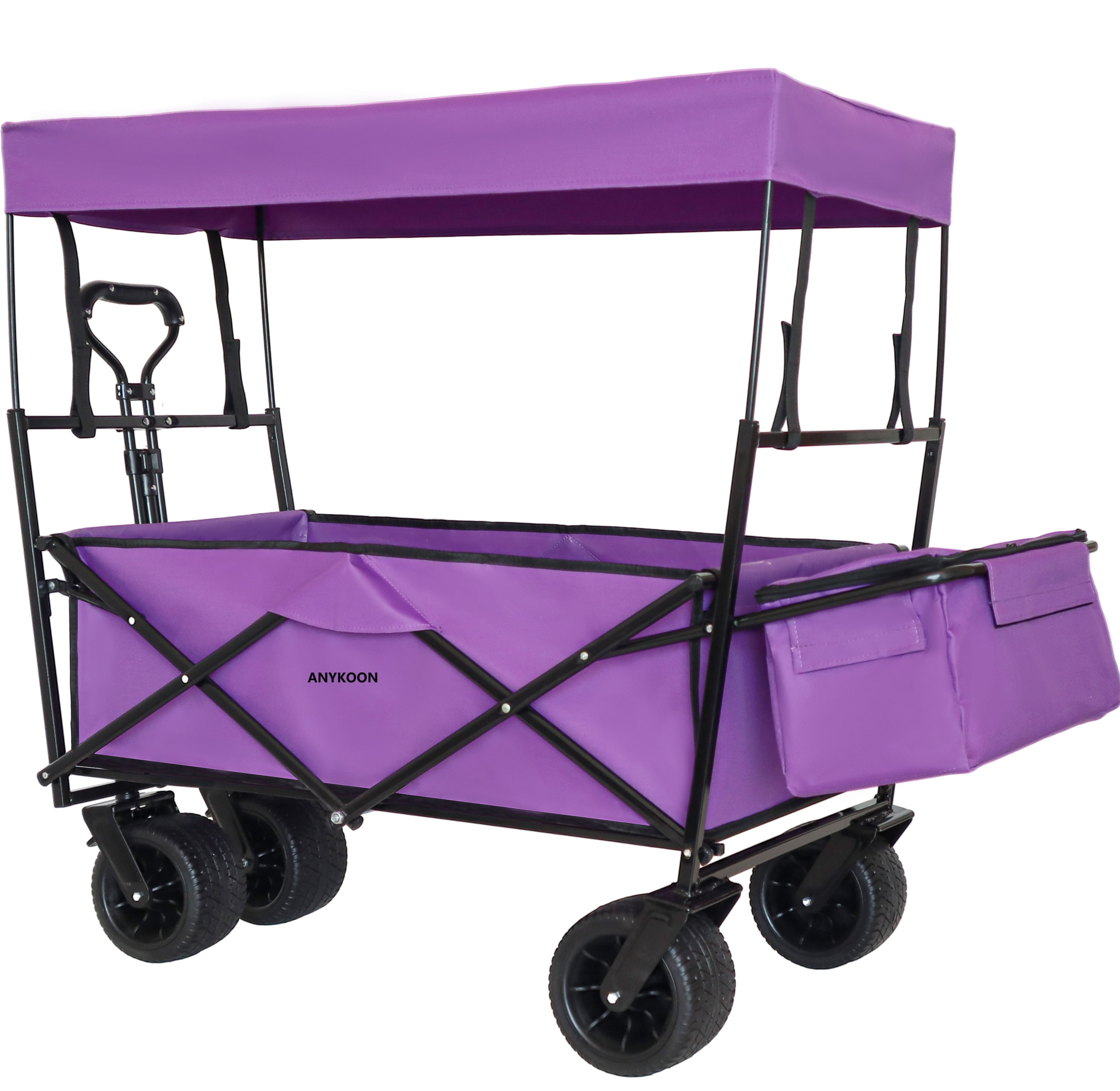 Anykoon Large Capacity 480Lbs Collapsible Wagon with Canopy, Lightweight Foldable Wagon Stroller with 7" All-Terrain Wheels, for Camping, Shopping, Sports, and Garden Use, purple