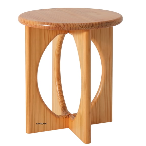 Anykoon Natural Pine Wood Round End Table, Modern Geometric CrossLeg Side Table, 75lb Capacity, Easy Assembly for Living Room, Balcony & Small Spaces