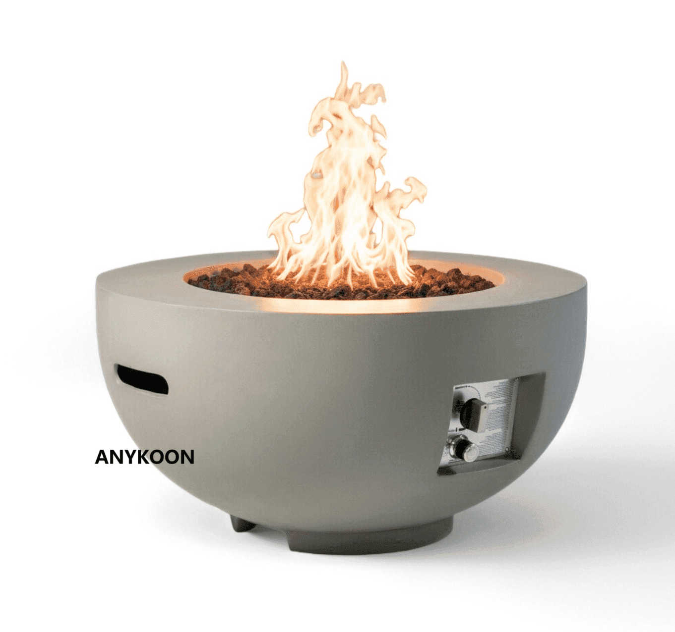 Anykoon 28" Outdoor Round Propane Fire Pit Table, 40,000 BTU Light Concrete Fire Pit with Lava Rocks, Rain Cover & Lid, Light Grey for Patio Garden Deck