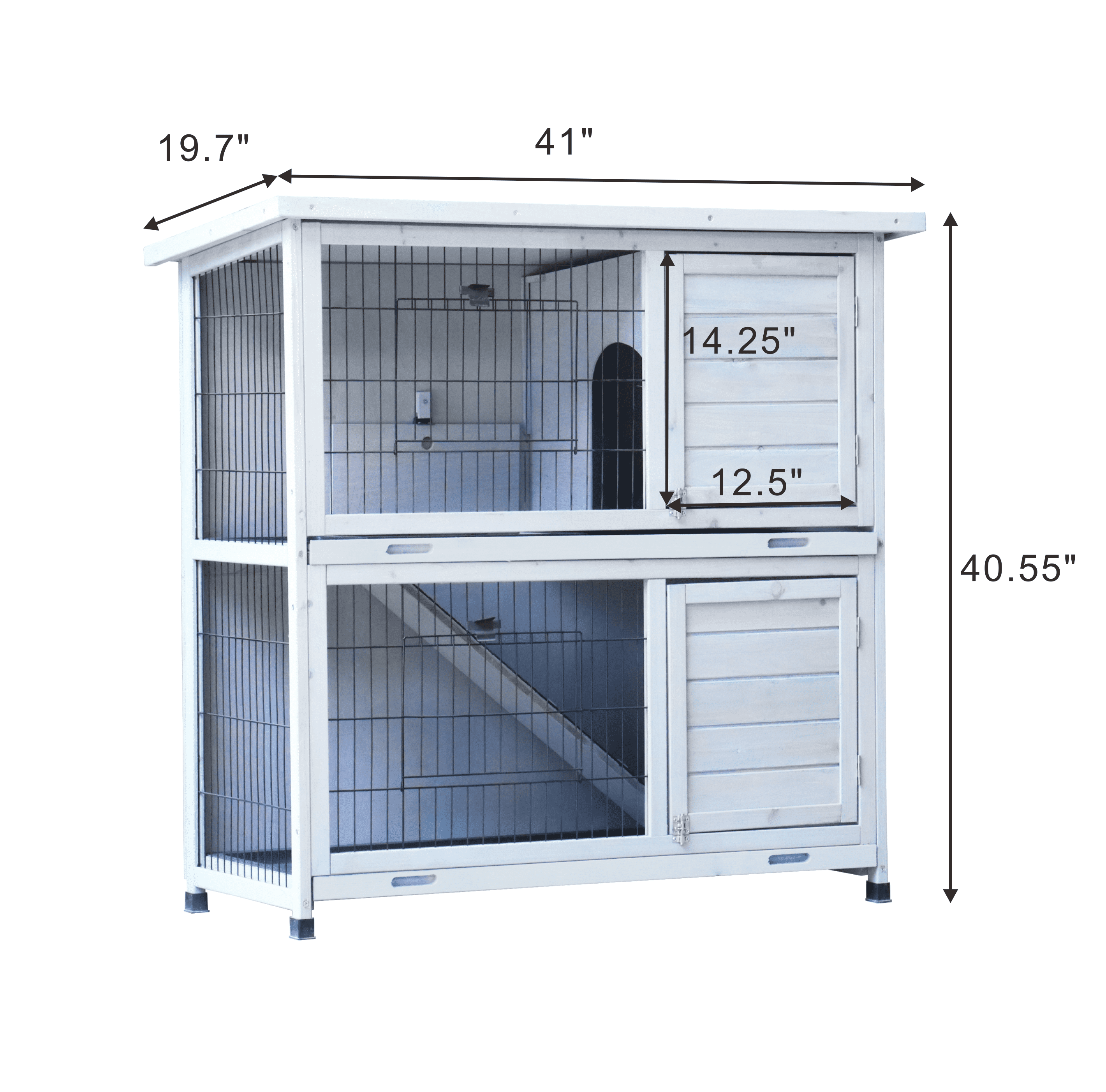 Anykoon Rabbit Hutch Outdoor, Fence, for Small Animals , 2-Story Rabbit Cage Indoor with Run, Bunny Cage with 2 Removable No-Leak Trays, Pet Cages with Non-Slip Ramp, Waterproof Roof