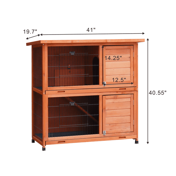 Anykoon Rabbit Hutch Outdoor, Fence, for Small Animals , 2-Story Rabbit Cage Indoor with Run, Bunny Cage with 2 Removable No-Leak Trays, Pet Cages with Non-Slip Ramp, Waterproof Roof