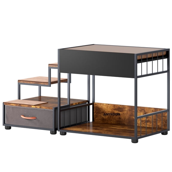 Anykoon Vintage Pet Step Window Perch,Multi-Level Platform with sponge, Non-Slip Pad and Storage,Bunk Beds Window Perch for Dogs Bedside Lounge Elevated Dog Bed