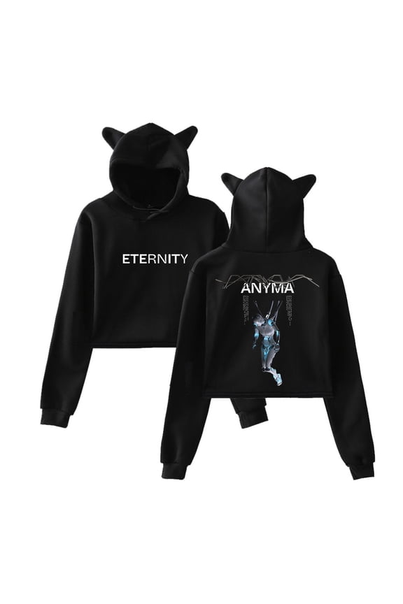 Anyma Tour 2024 Hoodie Womens Girls Cat Ear Sweatshirts Hip Hop Short Hooded Pullover Crop Top