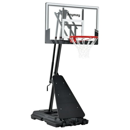 Anymay Portable Basketball Hoop Outdoor with 44in Polycarbonate Backboard,5.3-10FT Height Adjustable Basketball Hoop Goal System,Black