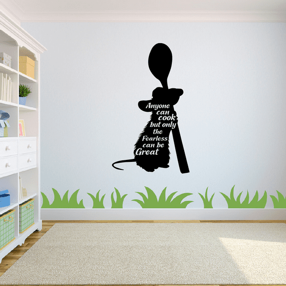 Anyone Can Cook But Only The Fearless Can Be Great - Ramy Ratatouille Quotes Quote Ramy Spoon Silhouette Vinyl Wall Decal Sticker Art Home Room Living Room Nursery Kinder Décor Size (20x8 inch)