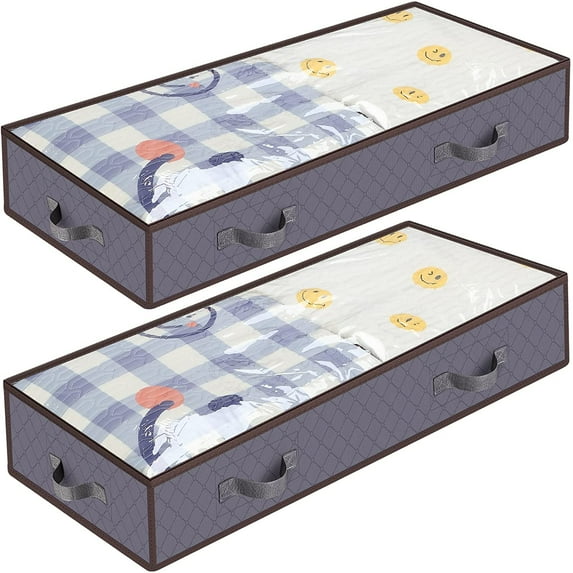 Anyoneer Under bed Storage Bags Organizer,Thick Fabric,Large Capacity,Sturdy Zipper,Clear Cover,Foldable with Carry Handles,For Clothes,Linens,Bedding,Closets,Bedrooms,Comforters,Seasonal (Gray)