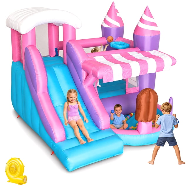 Anypool 7-in-1 Ice Cream Castle Inflatable Bounce House with Slide ...