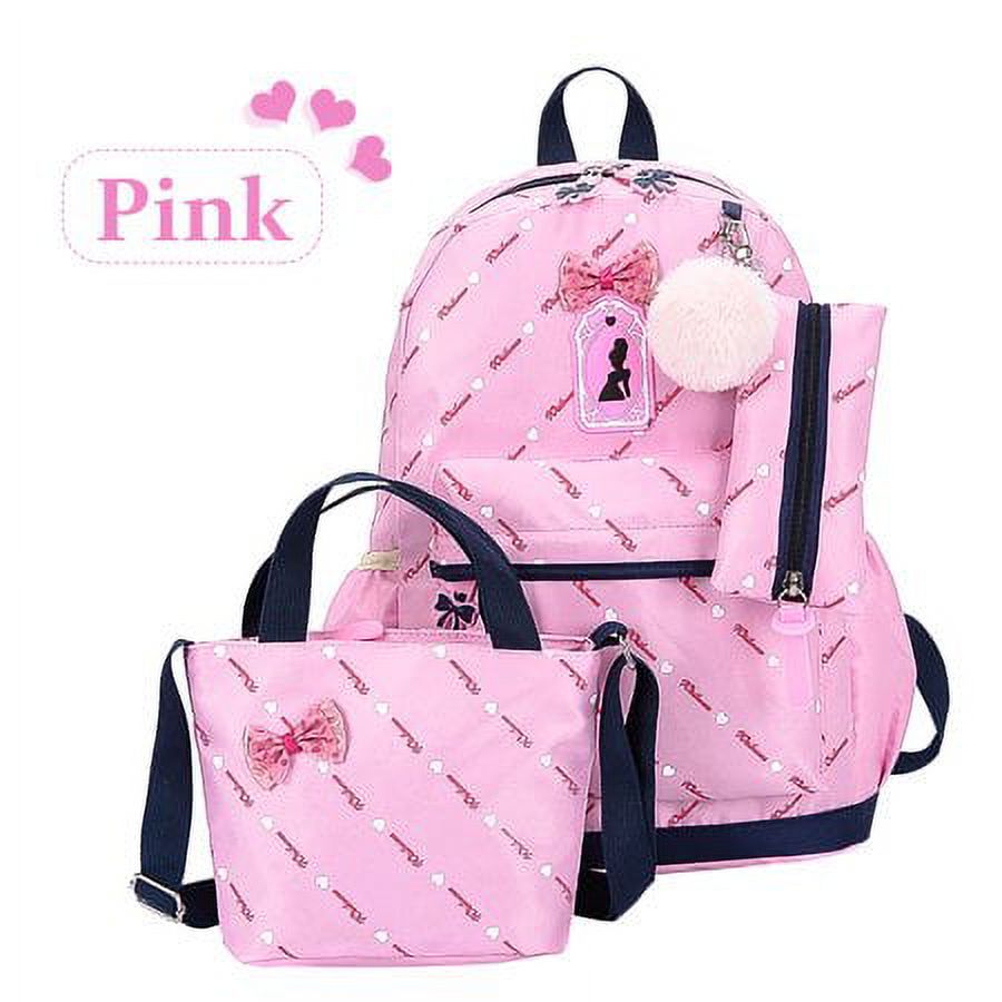Anyprize 3Pcs/Sets Pink Canvas School Backpacks for Girls, Large Capity Scatchel Rucksack Backpacks for Middle School, Women's Fashion Sports and Outdoors Backpacks for Camping/Hiking/Climbing - image 1 of 6
