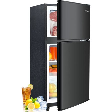 Anypro 3.2 Cu.Ft Mini Fridge with Freezer, Two Door Compact Refrigerator, Small Fridge with 7 Level Thermostat & LED Light, Small Refrigerator with Freezer for Bedroom, Office, Dorm, Black