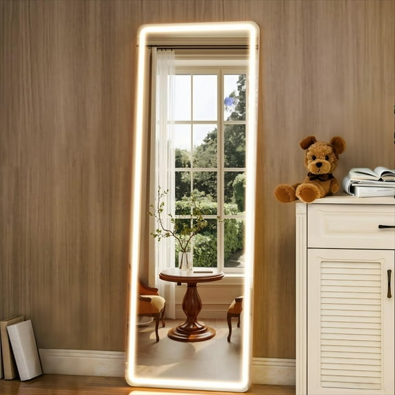 Gleamira 16"x60" Rectangular Standing Mirror Full Length Mirror with LED Lights,White
