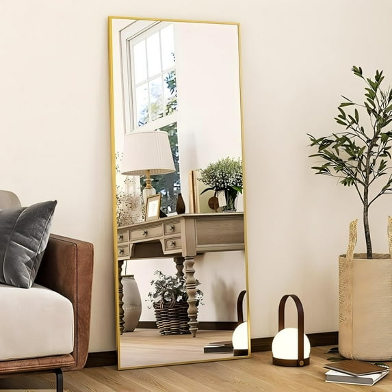 Anyrose 58"x 18" Floor Mirror Full Length, Bedroom Floor Body Mirror with Stand,Gold